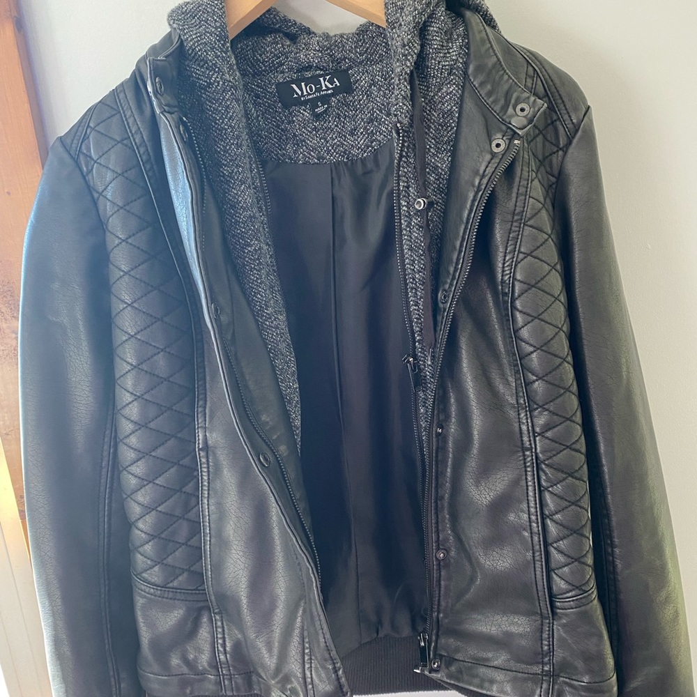 Mo-Ka Hooded Faux Leather Jacket
